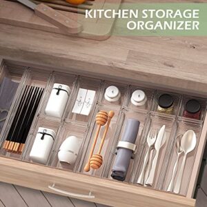 Neokeya 14PCS Clear Drawer Organizer Set 4-Size Plastic Desk Drawer Dividers Trays Vanity Drawer Organizer Storage for Makeup Kitchen Utensils Office