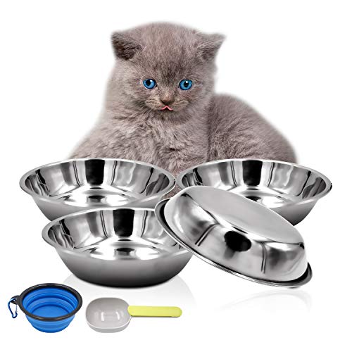 4 Pcs Stainless Steel Dog and Cat Food Dish/Bowls, Shallow Pet Dish, Extra Replacement Bowl -Metal Food and Water Dish, for Small Dogs and Cats,12oz (4 pcs)