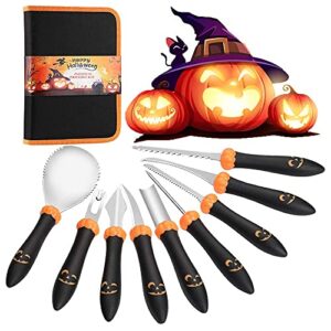 stickit graphix pumpkin carving kit, 9 pcs upgrade pumpkin & grimace pattern designed handle pumpkin carving tools heavy duty stainless steel carver for halloween jack-o-lanterns with carrying case