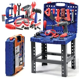 play22 kids tool set bench 76 pc - toddler tool bench set with electronic play drill - stam educational toy pretend play construction work shop - preschool toy gift for kids children boys and girls