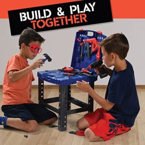 Play22 Kids Tool Set Bench 76 Pc - Toddler Tool Bench Set with Electronic Play Drill - STAM Educational Toy Pretend Play Construction Work Shop - Preschool Toy Gift for Kids Children Boys and Girls