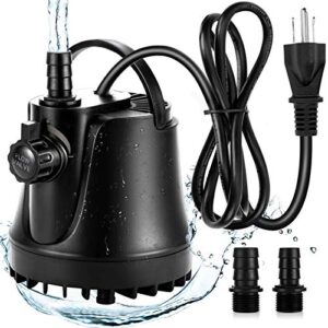 aqqa 265-800gph submersible water pump,ultra-quiet fountain pump,ultra-low water level with high lift,adjustable flow rate 2 nozzles 6ft power cord for fish tank, pond, hydroponics