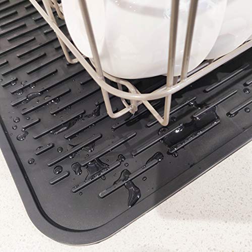 Silicone Dish Drying Mats for Kitchen Counter, XXL 23 x 18 Inches Rubber Dish Drainer Mat for Counter, Washable Heat Resistant Dish Pad (Black)