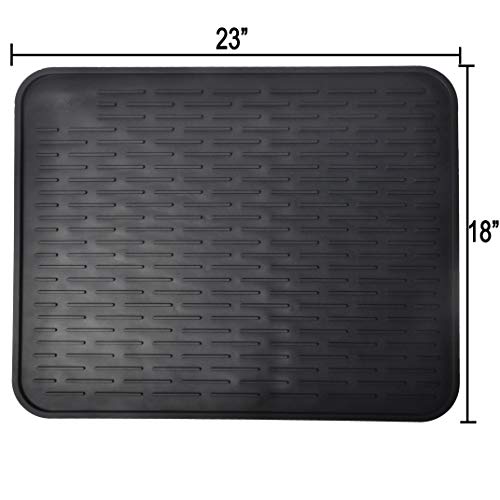 Silicone Dish Drying Mats for Kitchen Counter, XXL 23 x 18 Inches Rubber Dish Drainer Mat for Counter, Washable Heat Resistant Dish Pad (Black)