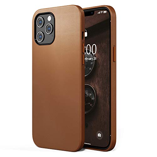 SURPHY Faux Leather Case Compatible with iPhone 12 Pro Max Case 6.7 inches, Premium Faux Leather Case Cover (with Metallic Buttons & Microfiber Lining) Compatible with iPhone 12 Pro Max (Brown)