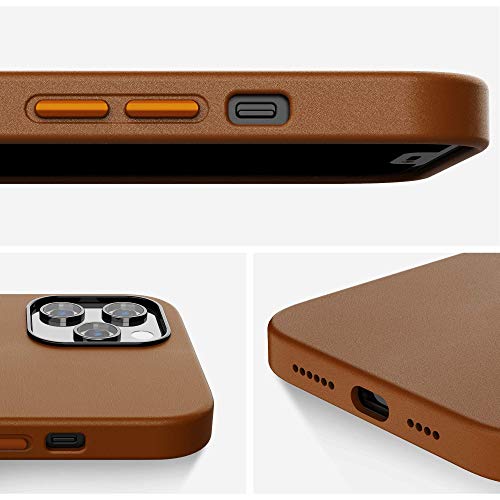 SURPHY Faux Leather Case Compatible with iPhone 12 Pro Max Case 6.7 inches, Premium Faux Leather Case Cover (with Metallic Buttons & Microfiber Lining) Compatible with iPhone 12 Pro Max (Brown)