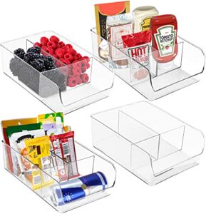 utopia home pack of 04 fridge and pantry organizer bins for food packet, seasoning mix, spices/sauce pouches, snacks - 3 divided section storage for kitchen, cabinet, counter top & bathroom