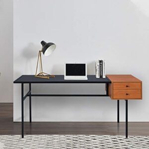 goujxcy computer desk with 2 storage drawers, home office reading writing desk, wooden storage drawer metal frame