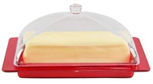 home-x butter keeper, large butter dish with lid, versatile food container, butter dish with handled lid, 6 1/8" x 2 ½" w x 3 ¾" h, red