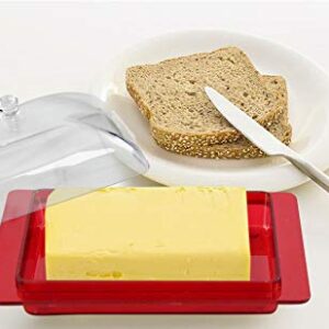 HOME-X Butter Keeper, Large Butter Dish with Lid, Versatile Food Container, Butter Dish with Handled Lid, 6 1/8" x 2 ½" W x 3 ¾" H, Red