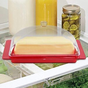 HOME-X Butter Keeper, Large Butter Dish with Lid, Versatile Food Container, Butter Dish with Handled Lid, 6 1/8" x 2 ½" W x 3 ¾" H, Red