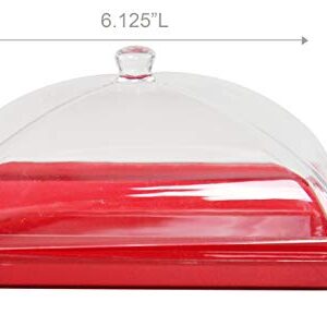 HOME-X Butter Keeper, Large Butter Dish with Lid, Versatile Food Container, Butter Dish with Handled Lid, 6 1/8" x 2 ½" W x 3 ¾" H, Red