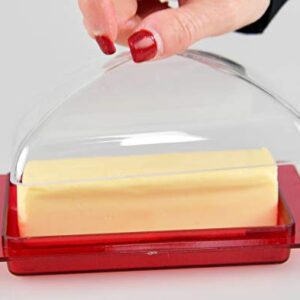 HOME-X Butter Keeper, Large Butter Dish with Lid, Versatile Food Container, Butter Dish with Handled Lid, 6 1/8" x 2 ½" W x 3 ¾" H, Red