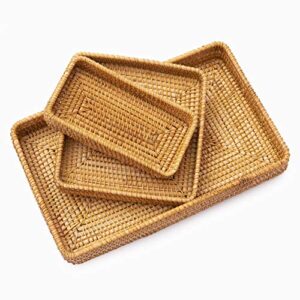 kolstraw rattan tray vanity trays for bathroom coffee table tray wicker decorative trays for perfume cologne jewelry key makeup brushes remote storage large ottoman tray (3 sizes: s+m+l, honey brown)