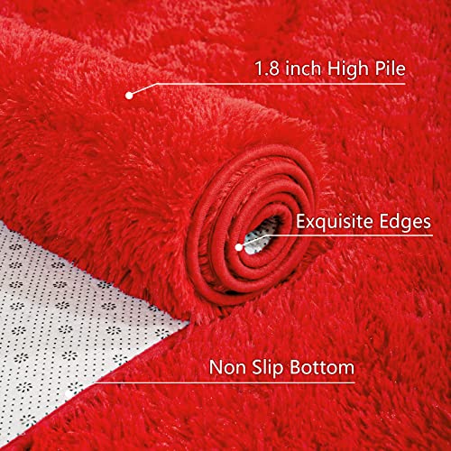 AROGAN Fluffy Rugs for Bedroom Living Room, Shag Area Rugs for Nursery Kids Girls Room, Plush Fur Rug for Playroom Dorm 3x5 Feet, Red