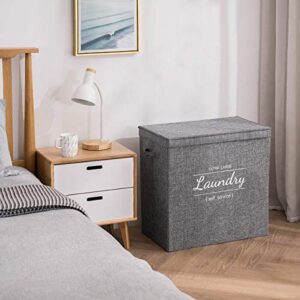 YOUDENOVA Double Laundry Hamper with Lid, Divided Dirty Clothes Basket with 2 Removable Liner Bag, Dual Hampers for Laundry Sorter 2 Section, Grey