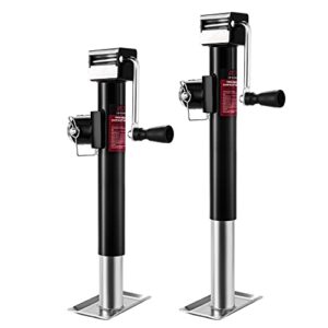 openroad 2000lbs swivel trailer jack (2 pack),10 inch vertical travel weld-on pipe-mount trailer jack with a3 steel jack footplate sidewind handle & pull pin,for campers rvs boats utility trailers