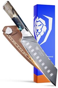 dalstrong santoku knife - 7 inch - valhalla series - 9cr18mov high carbon steel - vegetable knife - celestial resin & wood handle - w/leather sheath