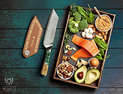 Dalstrong Santoku Knife - 7 inch - Valhalla Series - 9CR18MOV High Carbon Steel - Vegetable Knife - Celestial Resin & Wood Handle - w/Leather Sheath