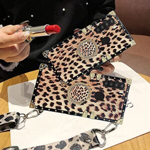 BABEMALL Compatible for Samsung A21 Case, Elegant Premium Crossbody Strap Leopard Square Reinforced Corners Full-Body Shockproof Back Cover Case with Kickstand (Leopard)