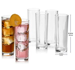 set of 8 cocktail highball glasses, tall drinking glasses for water, juice, cocktails, beer and more, elegant bar glasses, italian, 10 oz highball glasses
