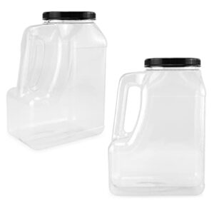 Cornucopia Clear Plastic Gallon Jar with Handle and Airtight Lid (2-Pack) for Bulk Food, Craft Supplies, Paint and Detergent Storage and More