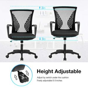 Vnewone Ergonomic Office Chair Desk Computer Mesh Executive Task Rolling Gaming Swivel Modern Adjustable with Mid Back Lumbar Support Armrest for Home Women Men, Black