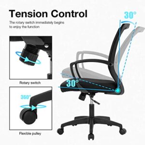 Vnewone Ergonomic Office Chair Desk Computer Mesh Executive Task Rolling Gaming Swivel Modern Adjustable with Mid Back Lumbar Support Armrest for Home Women Men, Black