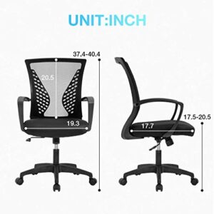 Vnewone Ergonomic Office Chair Desk Computer Mesh Executive Task Rolling Gaming Swivel Modern Adjustable with Mid Back Lumbar Support Armrest for Home Women Men, Black