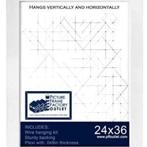 24x36 Picture Frame | 1.25" White MDF | Plexi Glass and Wire Hanging Hardware Included