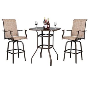 vingli upgraded 3pcs swivel outdoor bar set patio bar set outdoor bistro set, 2 swivel bar stools and bar table for yard,garden high top outdoor table and chairs (brown)