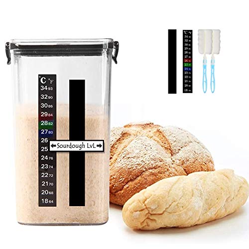 Sourdough Starter Jar Kit, 45 Oz DIY Sourdough Starter Jar with Magnetic Strip, Thermometer, Fruit magnet, Jar cleaning brushes - Reusable Sourdough Jar Kit, Use for Home Bakery & Dry Food Storage