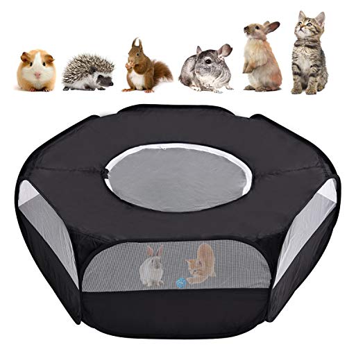 Small Animal Playpen Breathable Pet Playpen Cage Tent with Zippered Cover Outdoor/Indoor Portable Fence Tent for Puppy/Kitten/Rabbits/Hamster/Chinchillas/Guinea Pig(Black)