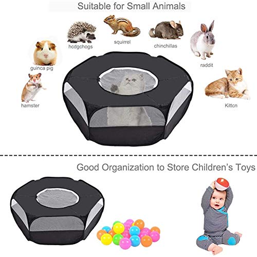 Small Animal Playpen Breathable Pet Playpen Cage Tent with Zippered Cover Outdoor/Indoor Portable Fence Tent for Puppy/Kitten/Rabbits/Hamster/Chinchillas/Guinea Pig(Black)