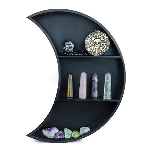 MUDHEN Black Crescent Moon Shelf for Crystals, Essential Oils, and Gothic Decor - Moon Shaped Shelf - Crystal Shelf - Bohemian Decor, Moon Wall Decor for Bedroom, Dorm, Living Room, Nursery