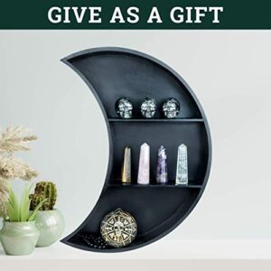 MUDHEN Black Crescent Moon Shelf for Crystals, Essential Oils, and Gothic Decor - Moon Shaped Shelf - Crystal Shelf - Bohemian Decor, Moon Wall Decor for Bedroom, Dorm, Living Room, Nursery