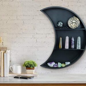 MUDHEN Black Crescent Moon Shelf for Crystals, Essential Oils, and Gothic Decor - Moon Shaped Shelf - Crystal Shelf - Bohemian Decor, Moon Wall Decor for Bedroom, Dorm, Living Room, Nursery