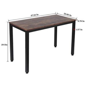 Home Office Desktop Computer Desk, Home Study Writing Table Computer Gaming Table PC Laptop Table, 47/55inch Student Study Workstation Reading Writing Desk for Bedroom Living Room (Brown, 47 inch)