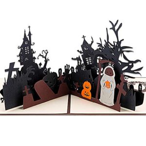sicohome halloween greeting card,6"x 6" 3d halloween castle pop up greeting card with envelope for kids