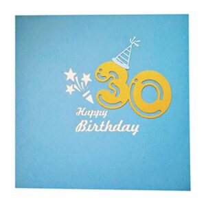 iGifts And Cards Happy 30th Blue Birthday Party Box 3D Pop Up Greeting Card - Thirty, Awesome, Cute, Congrats, Unique, Gift, Presents, Celebration, Feliz Cumpleaños, Balloons