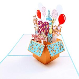 iGifts And Cards Happy 30th Blue Birthday Party Box 3D Pop Up Greeting Card - Thirty, Awesome, Cute, Congrats, Unique, Gift, Presents, Celebration, Feliz Cumpleaños, Balloons