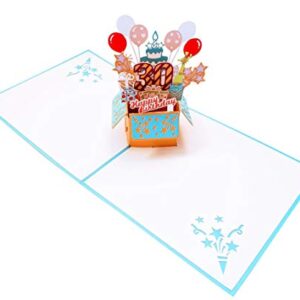 iGifts And Cards Happy 30th Blue Birthday Party Box 3D Pop Up Greeting Card - Thirty, Awesome, Cute, Congrats, Unique, Gift, Presents, Celebration, Feliz Cumpleaños, Balloons