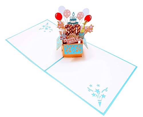 iGifts And Cards Happy 30th Blue Birthday Party Box 3D Pop Up Greeting Card - Thirty, Awesome, Cute, Congrats, Unique, Gift, Presents, Celebration, Feliz Cumpleaños, Balloons