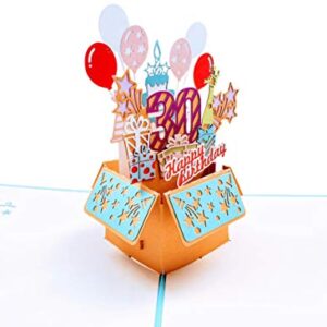 iGifts And Cards Happy 30th Blue Birthday Party Box 3D Pop Up Greeting Card - Thirty, Awesome, Cute, Congrats, Unique, Gift, Presents, Celebration, Feliz Cumpleaños, Balloons