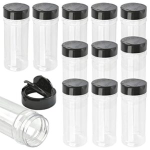 12 pack plastic spice containers, 8oz plastic spice jars with black cap, plastic spice bottles with shaker lids, empty seasoning bottles plastic seasoning containers for spice, herbs and powders