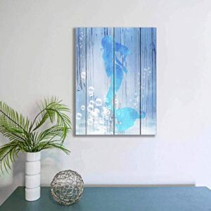 USIXA Mermaid Wall Decor for Bathroom and Girls Room with Set of 2 Panels, Blue Jellyfish Canvas Artwork 12x16 Inches in Wooden Frame