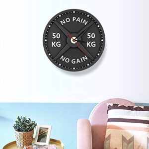 YUYANG Wall Clock 12 Inch No Pain No Gain 50Kg Barbell Modern Printed Acrylic Wall Clock Weight Lifting Dumbbell Bodybuilding Wall Watch Gym Decor Gift Sports Wall Clock