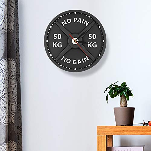 YUYANG Wall Clock 12 Inch No Pain No Gain 50Kg Barbell Modern Printed Acrylic Wall Clock Weight Lifting Dumbbell Bodybuilding Wall Watch Gym Decor Gift Sports Wall Clock