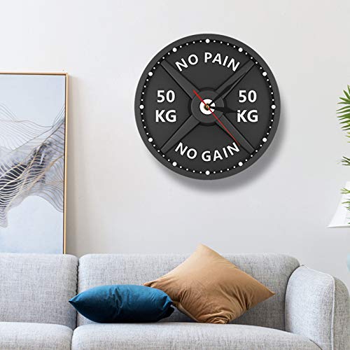 YUYANG Wall Clock 12 Inch No Pain No Gain 50Kg Barbell Modern Printed Acrylic Wall Clock Weight Lifting Dumbbell Bodybuilding Wall Watch Gym Decor Gift Sports Wall Clock