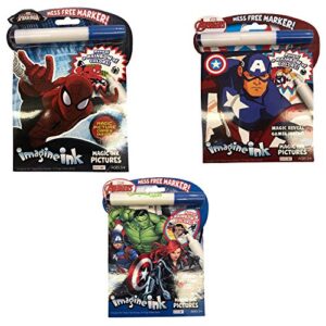 imagine ink coloring book set for superhero kids - 3 magic ink books featuring avengers, spider man, and captain america
